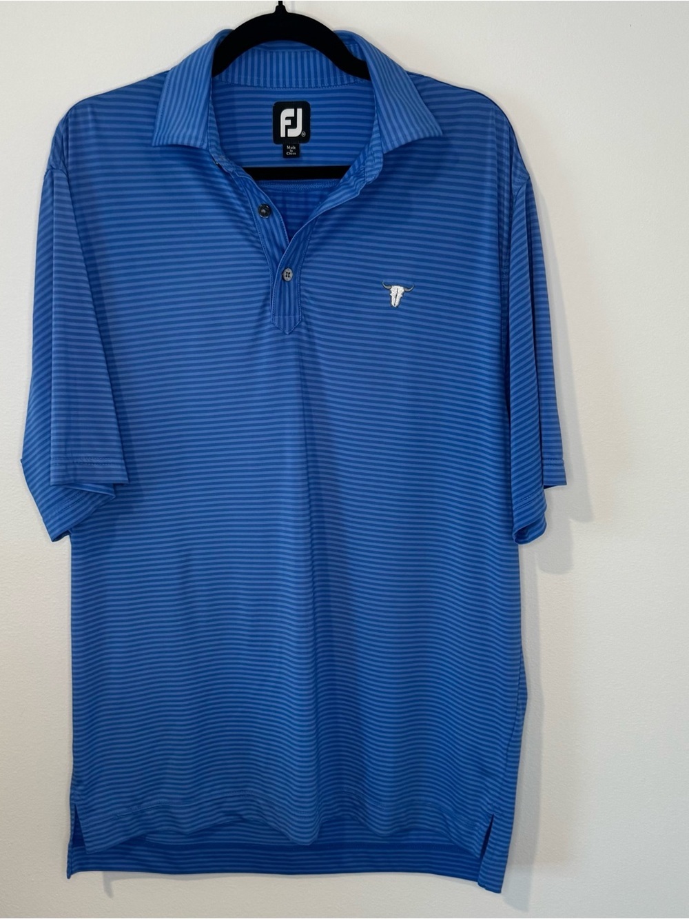 FootJoy Blue Striped Performance Golf Polo Shirt Men’s Medium Longhorn Logo